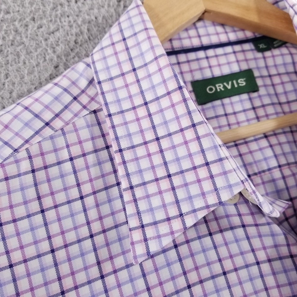 Orvis Shirt Mens XL Purple Plaid Wrinkle Free Outdoor Dress Casual Button Down
